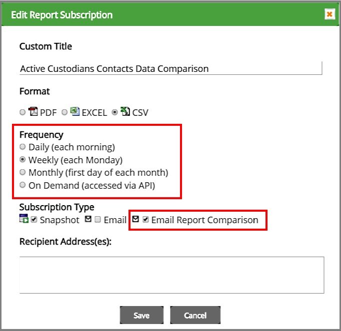 Subscribe to a comparison report to easily keep track of custodians and changes that affect the hold. 
