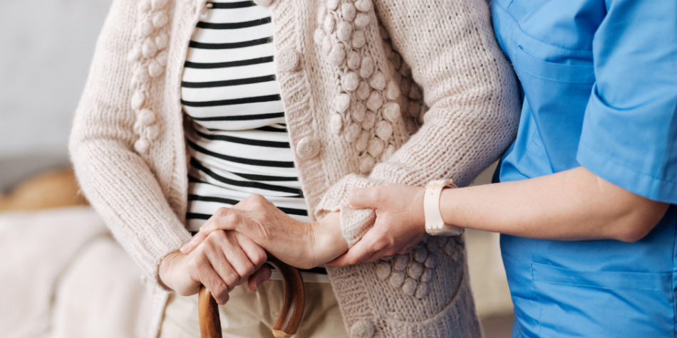 Woman with Cane and Nurse