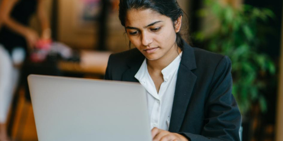 Woman working on laptop